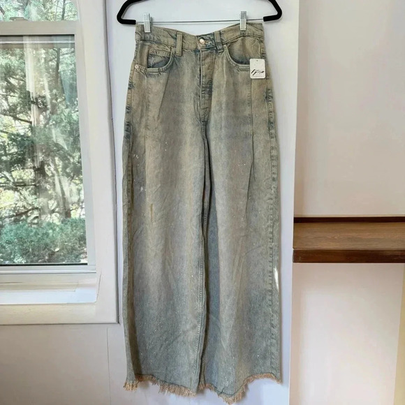 NWT Free People Old West Slouchy Jeans Wide Leg Denim We The Free Blue Tan 28 - Picture 16 of 17